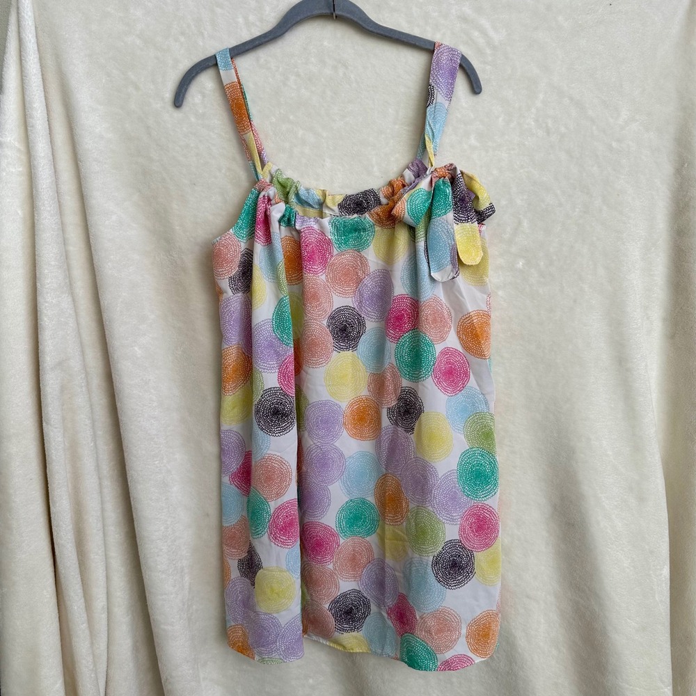Old Navy Intimates Slip Dress L Nightgown Colorful Dot Print Drawstring Tie Mini